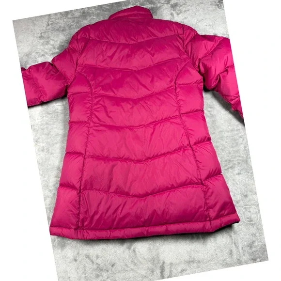 LL Bean Goose Down Puffer Coat Pink Full Zip Button Front XS Winter Jacket - Picture 5 of 10